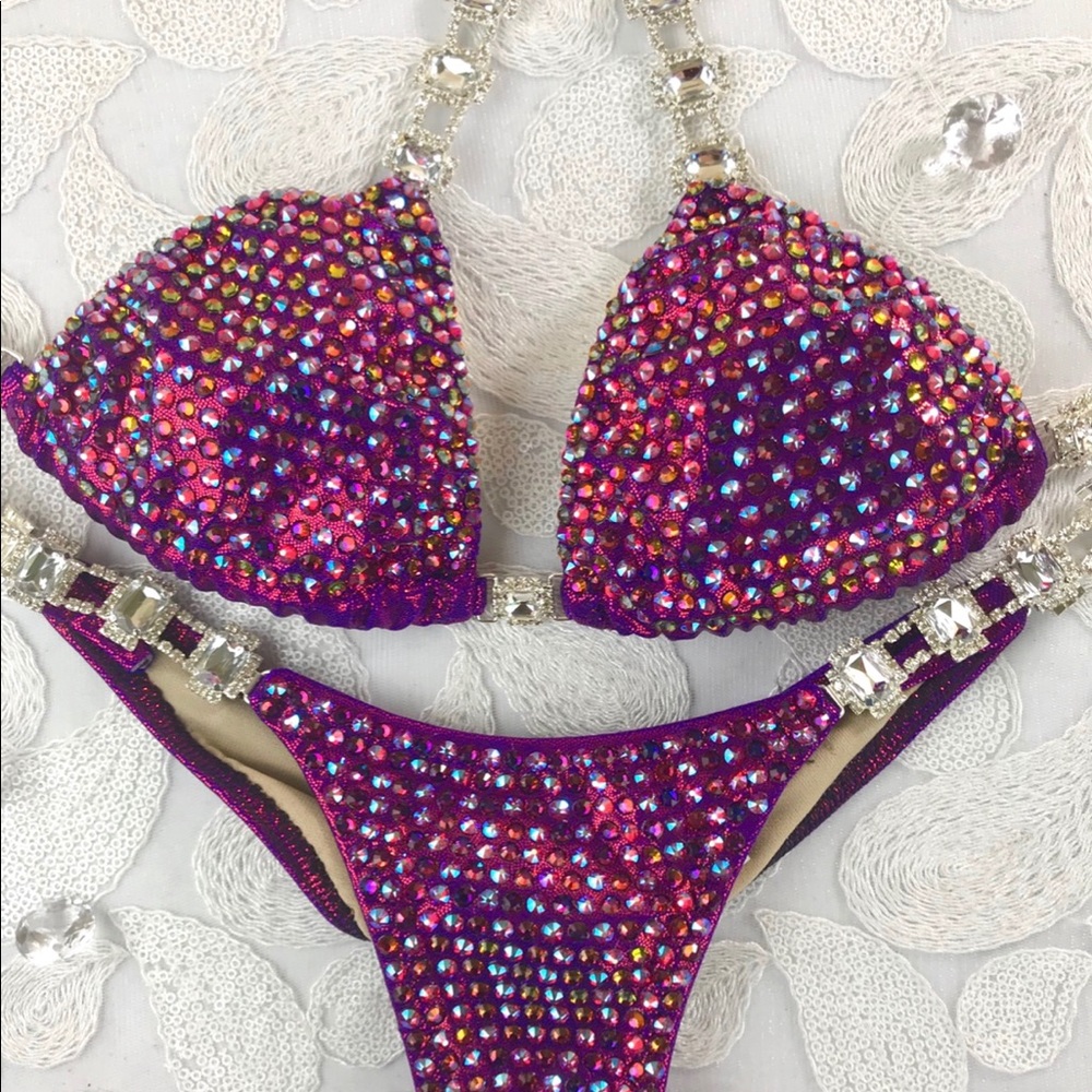 Purple Rhinestone Bikini Set